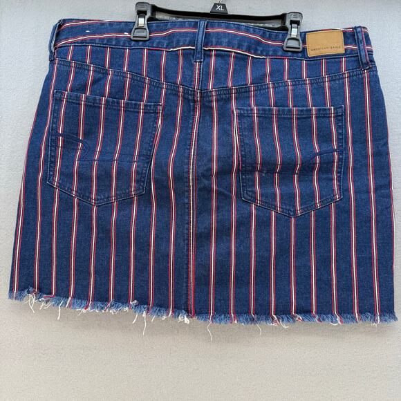 American Eagle Denim Mini Skirt Women's 16R Blue Red White Super Stretch - Picture 2 of 12